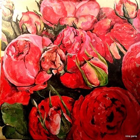 "Roses ou pivoines" oeuvre de Nina Parra (Evenos) - 80x80 cm